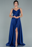 Long Navy Blue Satin Prom Gown ABU2540