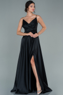 Long Black Satin Prom Gown ABU2540