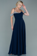 Long Navy Blue Chiffon Prom Gown ABU2548