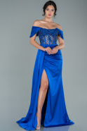 Long Sax Blue Satin Evening Dress ABU2544