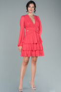 Mini Coral Chiffon Invitation Dress ABK959