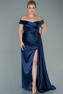 Long Navy Blue Satin Plus Size Evening Dress ABU2561