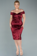 Midi Burgundy Satin Plus Size Evening Dress ABK1493