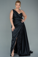 Long Black Satin Plus Size Evening Dress ABU2559