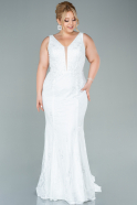 Long White Dantelle Plus Size Evening Dress ABU2568