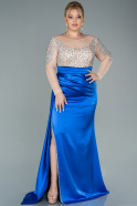 Long Sax Blue Satin Plus Size Evening Dress ABU2742