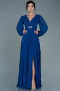 Long Sax Blue Chiffon Evening Dress ABU2636
