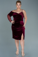 Midi Burgundy Velvet Plus Size Evening Dress ABK1510