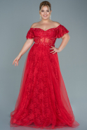 Long Red Dantelle Plus Size Evening Dress ABU2643