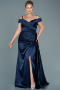 Long Navy Blue Satin Plus Size Evening Dress ABU2644