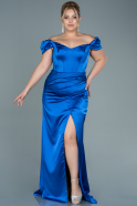 Long Sax Blue Satin Plus Size Evening Dress ABU2609