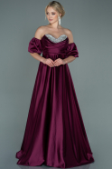 Long Cherry Colored Satin Evening Dress ABU2614
