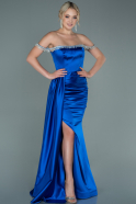 Long Sax Blue Satin Evening Dress ABU2618