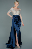 Long Navy Blue Satin Evening Dress ABU2314