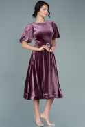 Midi Rose Colored Velvet Evening Dress ABK1516