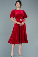 Midi Red Velvet Evening Dress ABK1516