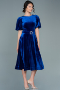 Midi Sax Blue Velvet Evening Dress ABK1516