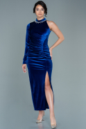Midi Sax Blue Velvet Evening Dress ABK1519