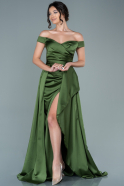 Olive Drab Long Satin Prom Gown ABU2414