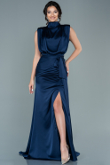 Long Navy Blue Satin Evening Dress ABU2133