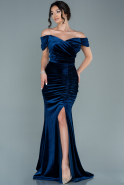 Long Navy Blue Velvet Evening Dress ABU2672