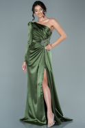 Long Olive Drab Satin Evening Dress ABU2676