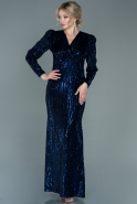 Sax Blue Long Sequined Velvet Evening Dress ABU1995
