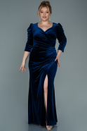 Long Navy Blue Velvet Plus Size Evening Dress ABU2697