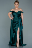 Long Emerald Green Satin Plus Size Evening Dress ABU2670