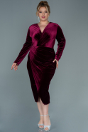 Midi Burgundy Velvet Plus Size Evening Dress ABK1523