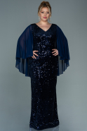 Long Navy Blue Sequined Velvet Plus Size Evening Dress ABU2680