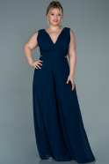 Navy Blue Chiffon Plus Size Evening Dress ABT082
