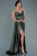 Olive Drab Long Satin Evening Dress ABU2127
