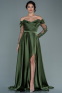 Long Olive Drab Satin Evening Dress ABU2703