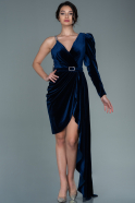 Short Navy Blue Velvet Invitation Dress ABK1124