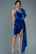 Short Sax Blue Velvet Invitation Dress ABK1124