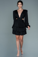 Short Black Satin Invitation Dress ABK1561