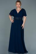 Long Navy Blue Chiffon Plus Size Evening Dress ABU2755