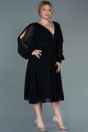 Midi Black Chiffon Plus Size Evening Dress ABK1565