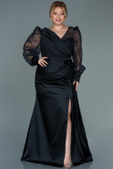 Long Black Satin Plus Size Evening Dress ABU2759