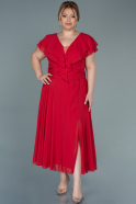 Midi Red Chiffon Plus Size Evening Dress ABK1566