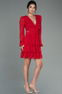 Short Red Chiffon Invitation Dress ABK1571