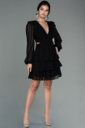 Short Black Chiffon Invitation Dress ABK1571