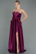Cherry Colored Long Satin Prom Gown ABU2543