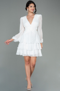 Short White Chiffon Invitation Dress ABK1571