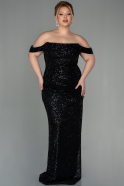 Long Black Scaly Plus Size Evening Dress ABU2781