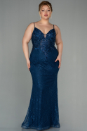 Navy Blue Long Dantelle Plus Size Evening Dress ABU2574