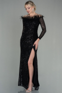 Long Black Scaly Plus Size Evening Dress ABU2821