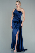 Long Navy Blue Satin Evening Dress ABU2817