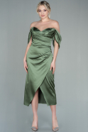 Midi Olive Drab Satin Invitation Dress ABK1608